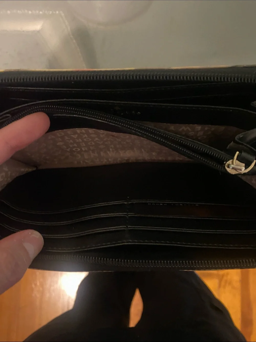 kate spade Black Zip Wallet with Cream and Pink Bokeh Dots